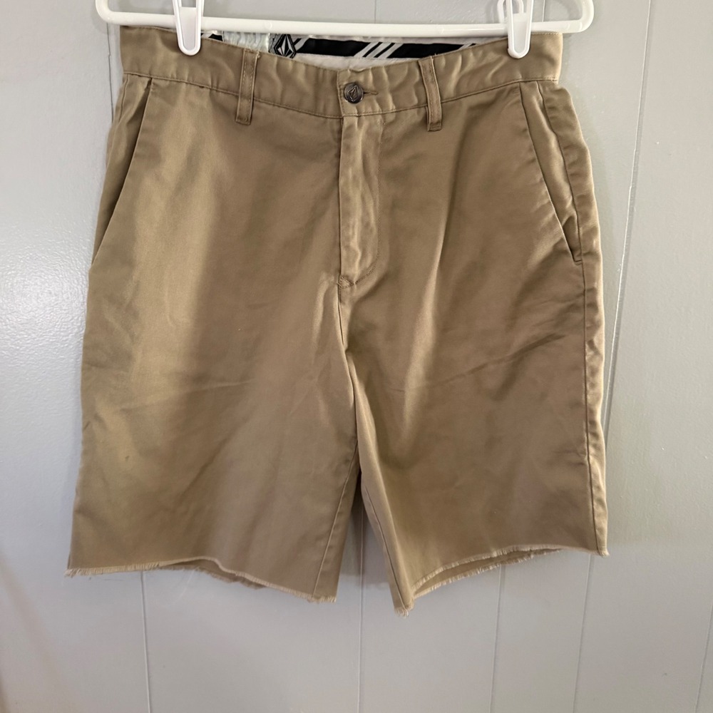 Volcom Chino Shorts Mens 30 Tan Khaki Raw Hem Twill‎ Skateboard Casual